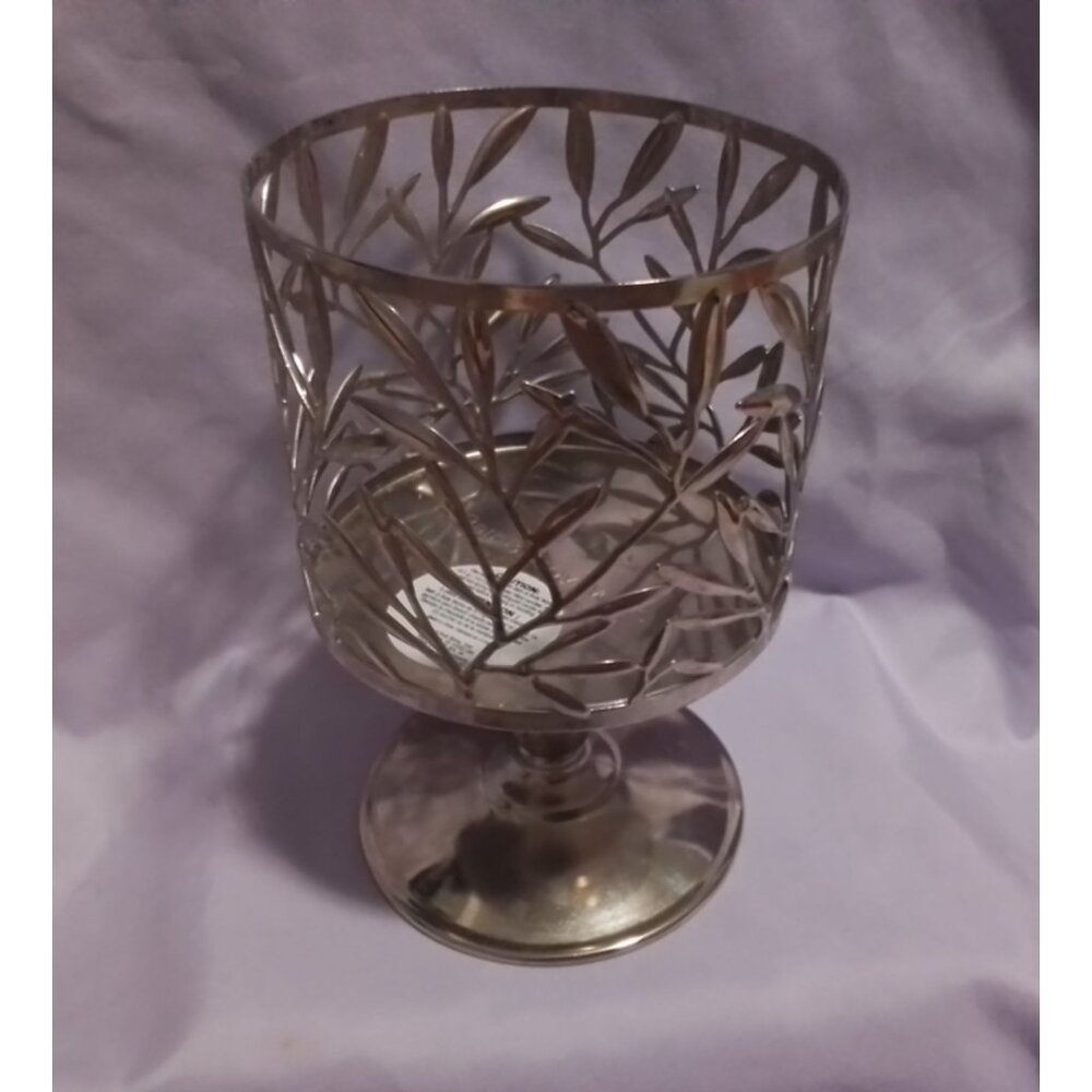 Bath & Body Works Silver Leaf Design Metal Candle Holder - Elegant Accent